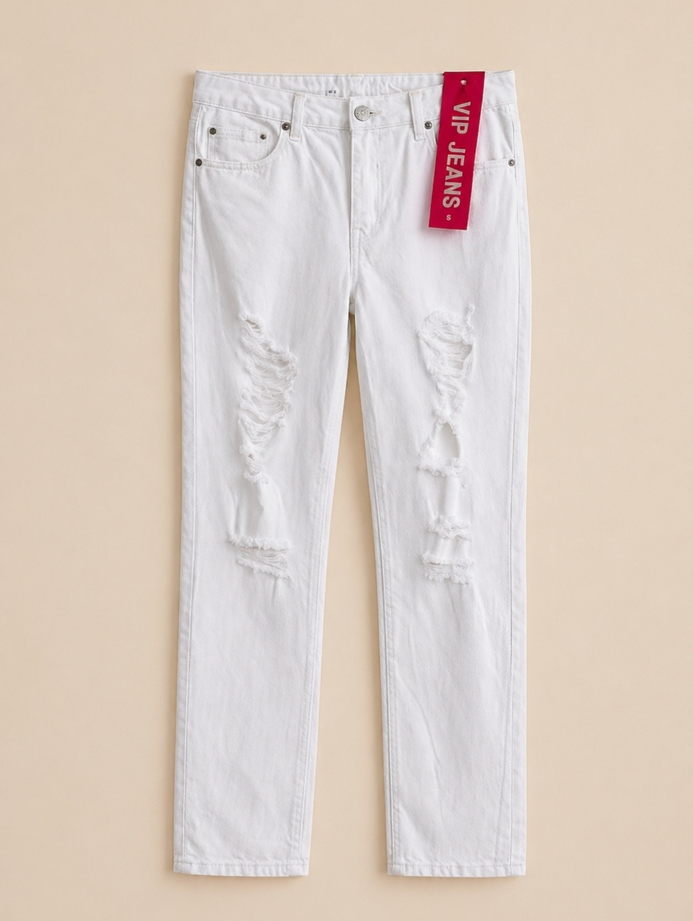 VIP Jeans White Distressed Straight Leg Denim Size 9/10 NWT High Rise  Casual